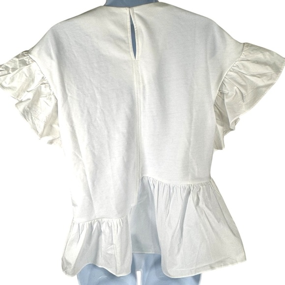 NWT English Factory 100% Cotton White Ruffle Sleeve Top - Picture 2 of 5